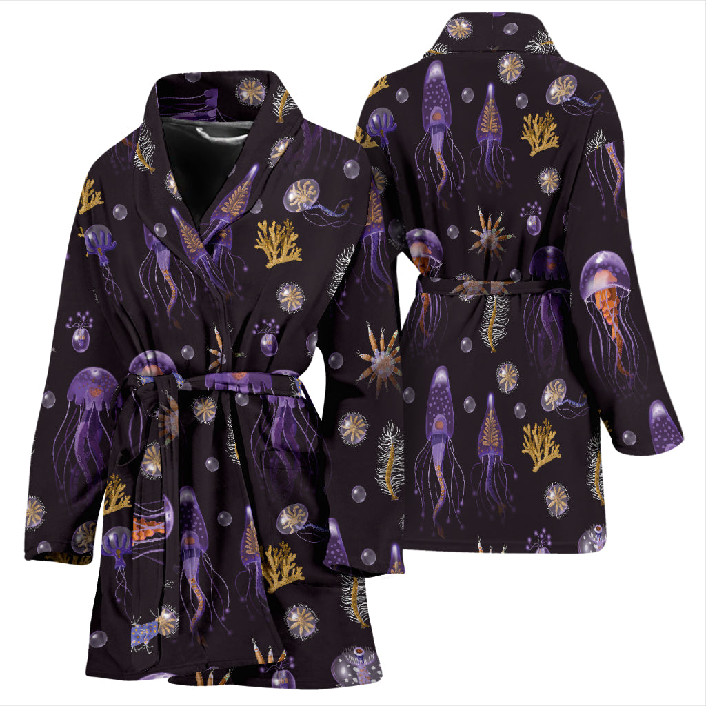 Seaweed With Jelly Fish Print Design LKS305 Women Bathrobe