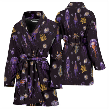 Seaweed With Jelly Fish Print Design LKS305 Women Bathrobe