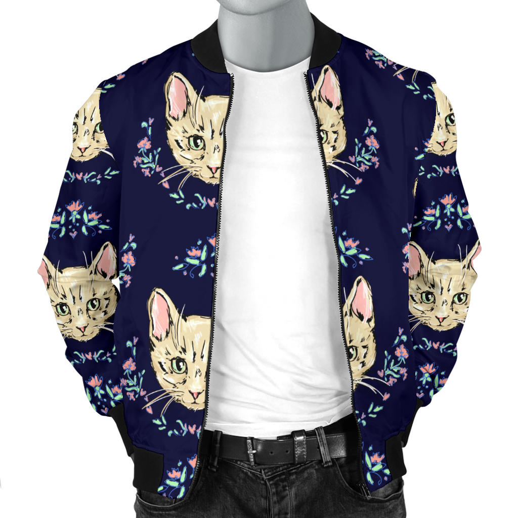Cat Head with flower Print Pattern Men Bomber Jacket