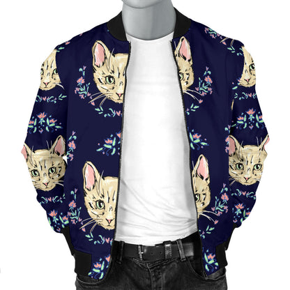 Cat Head with flower Print Pattern Men Bomber Jacket