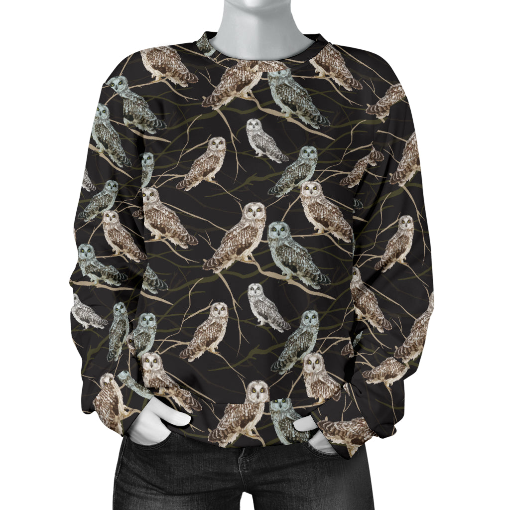Owl Branch Themed Design Print Women Long Sleeve Sweatshirt