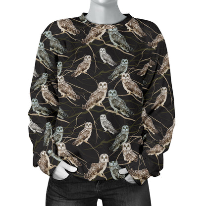 Owl Branch Themed Design Print Women Long Sleeve Sweatshirt
