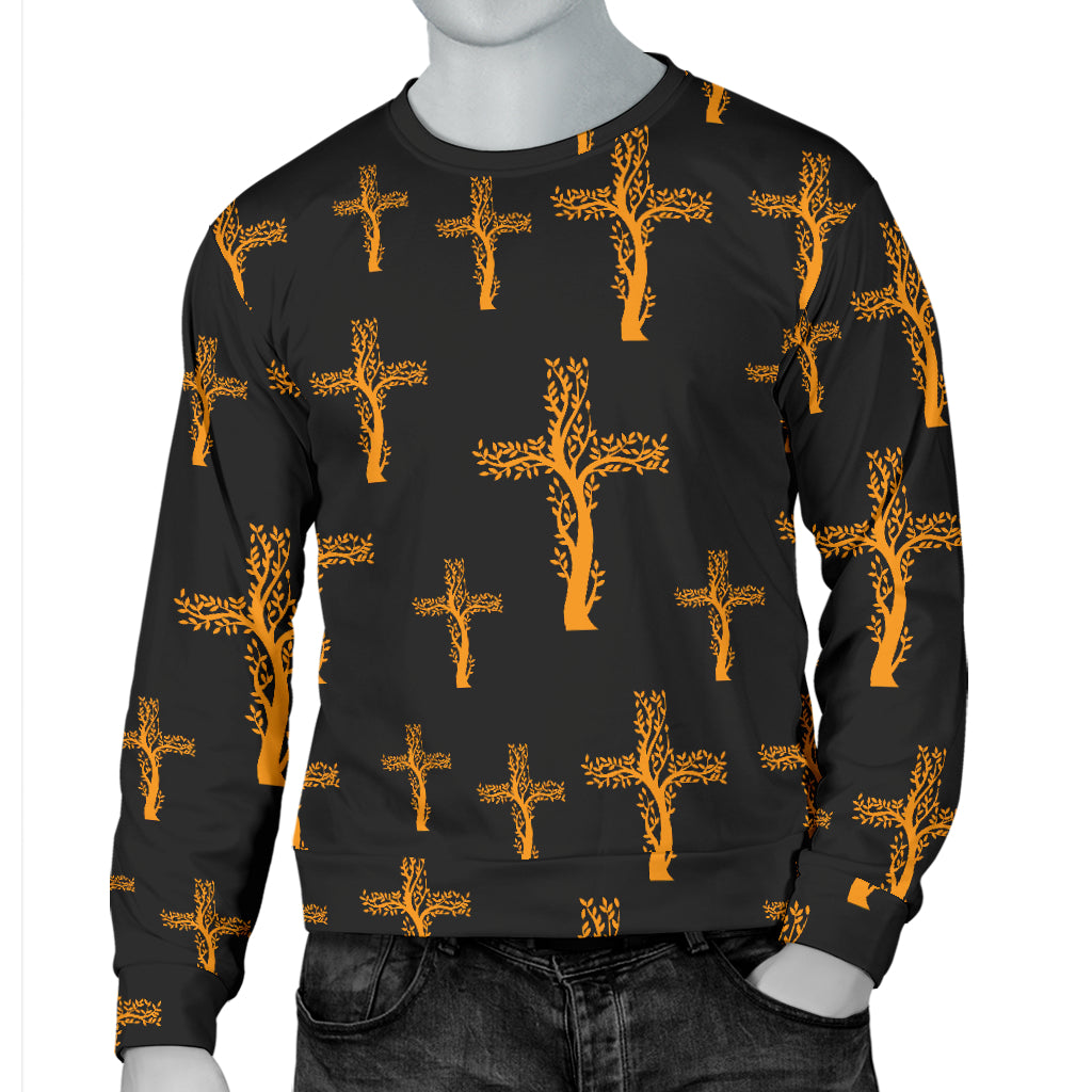 Christian Tree of Life Cross Design Men Long Sleeve Sweatshirt