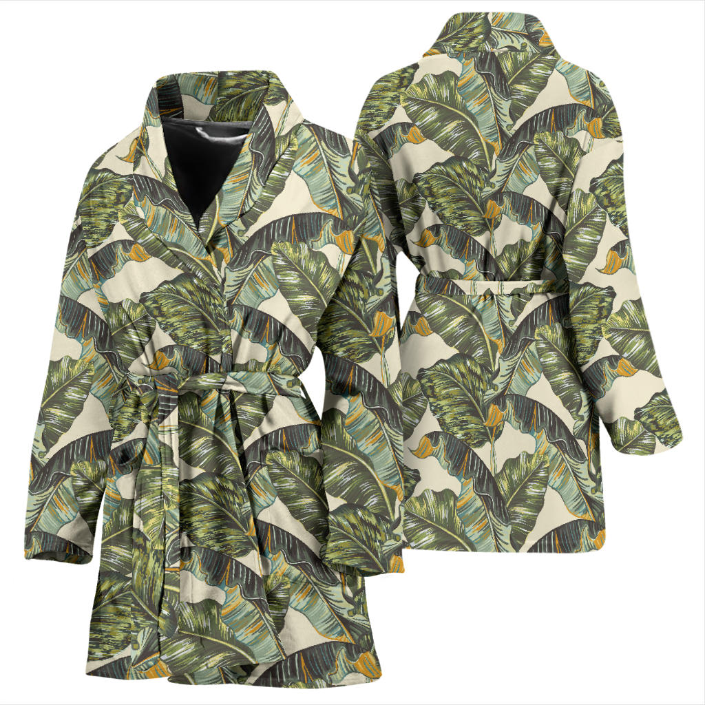 Banana Leaf Pattern Print Design 04 Women Bathrobe