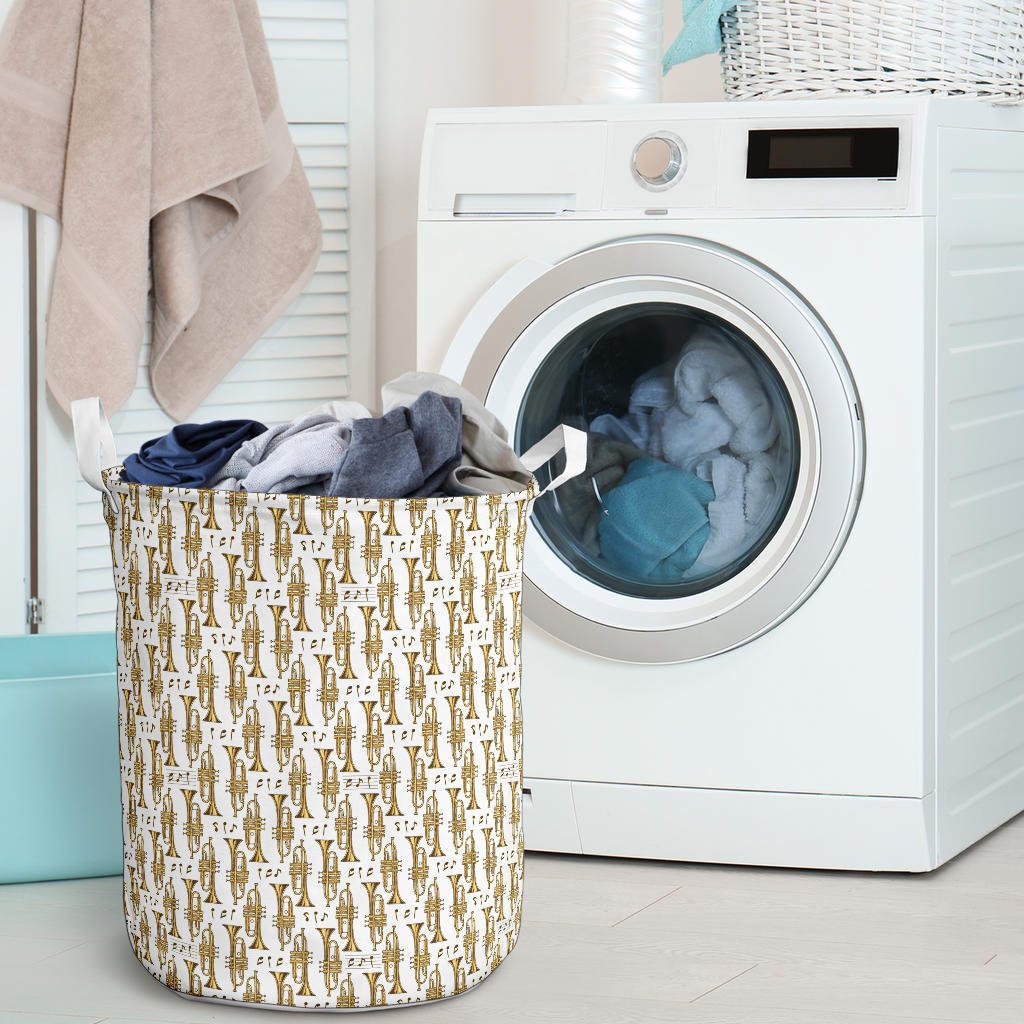 Trumpet with Music Note Print Laundry Basket