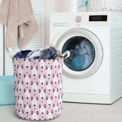 Bull Terrier Pink Print Pattern Laundry Basket