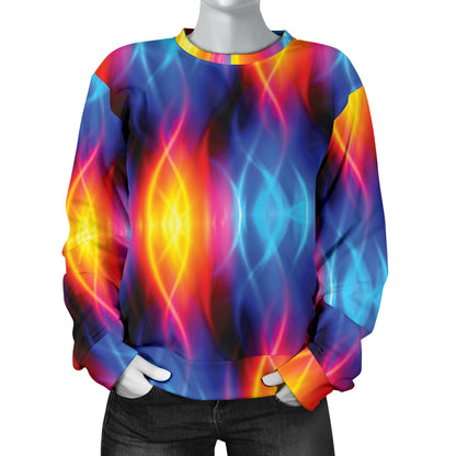 Flame Fire Blue Design Print Women Long Sleeve Sweatshirt