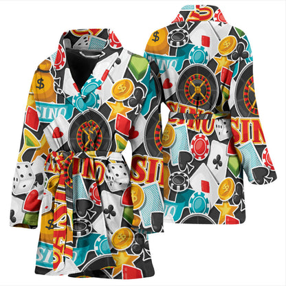Casino Pattern Print Design 03 Women Bathrobe