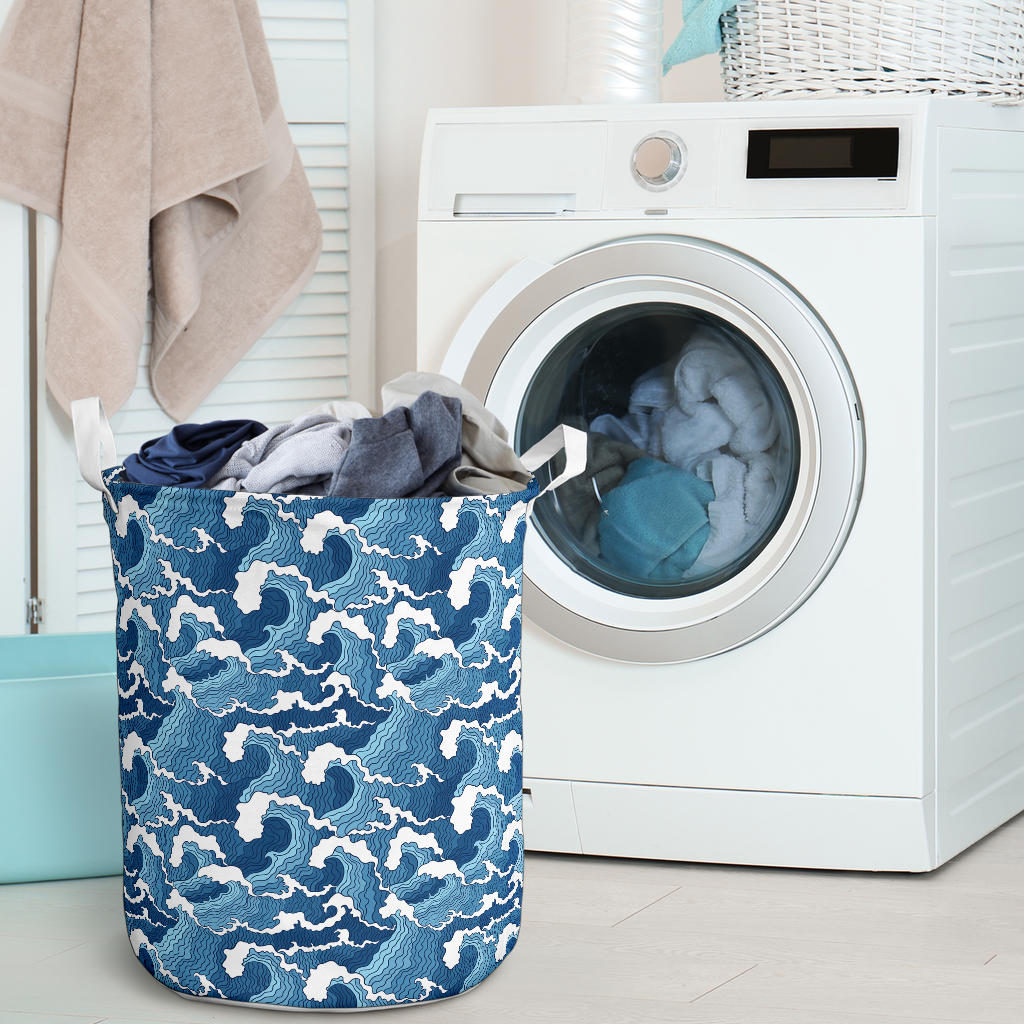 Wave Themed Pattern Print Laundry Basket