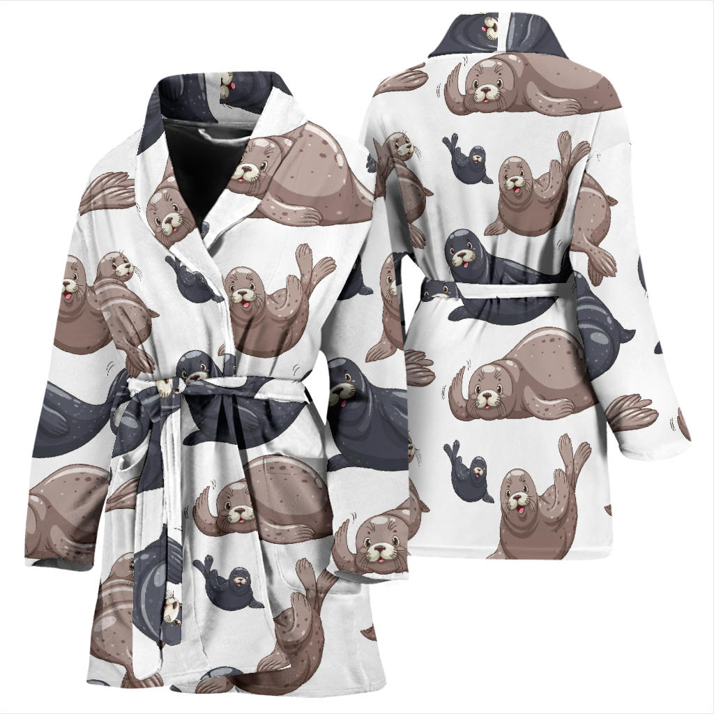 Sea Lion Pattern Print Design 02 Women Bathrobe