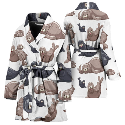 Sea Lion Pattern Print Design 02 Women Bathrobe