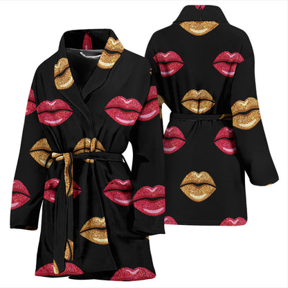 Lip Pattern Print Design 03 Women Bathrobe