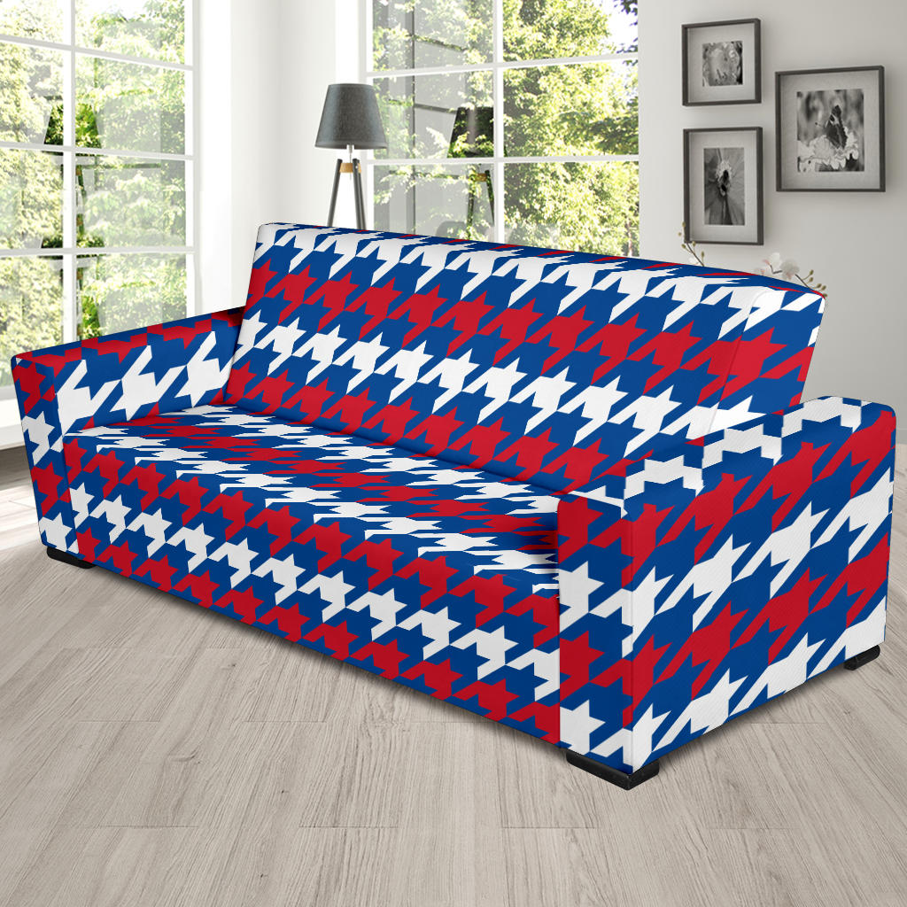 Patriotic Houndstooth Pattern Print Design A02 Sofa Slipcover