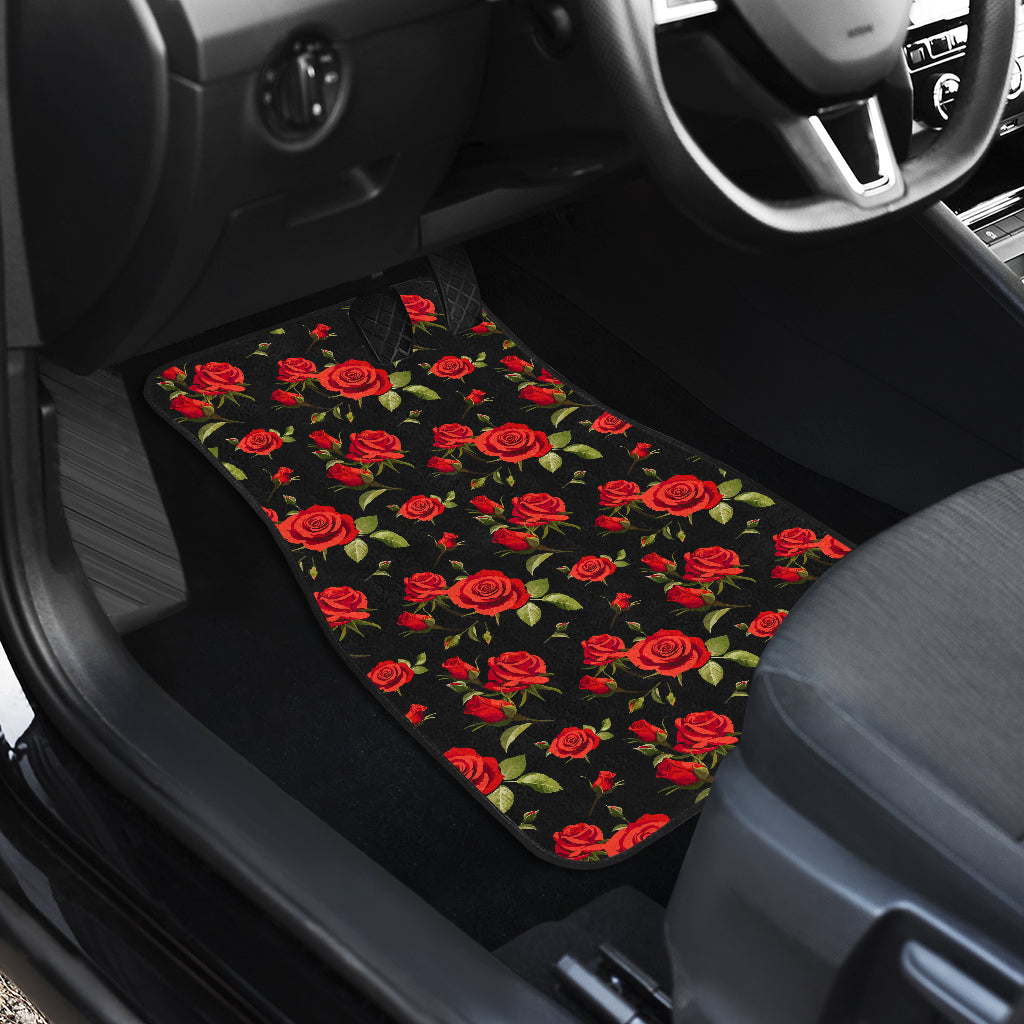 Red Rose Themed Print Car Floor Mats Front Back