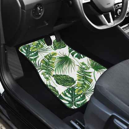 Green Pattern Tropical Palm Leaves Car Floor Mats Front Back