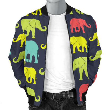 Elephant Neon Color Print Pattern Men Bomber Jacket