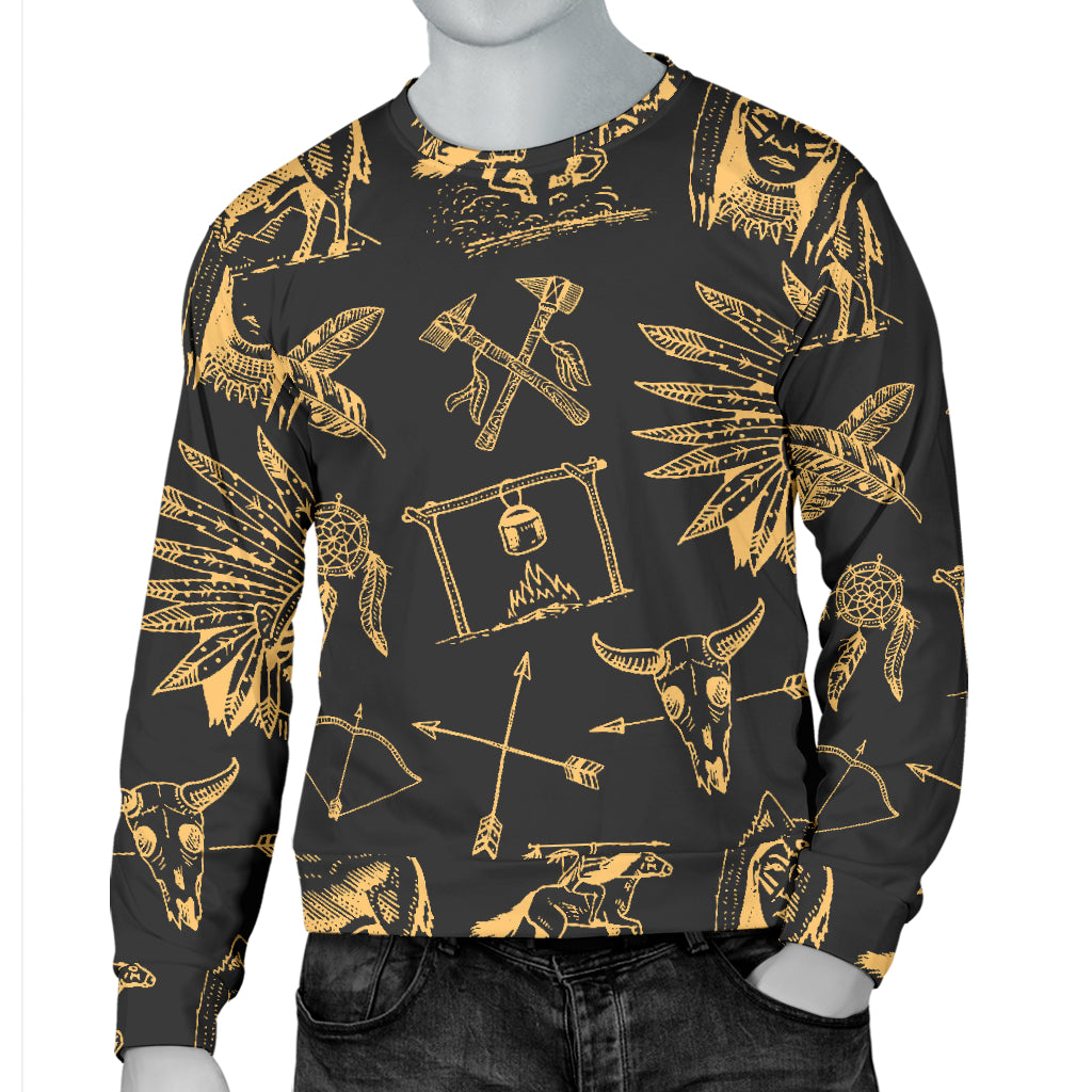 American indian Gold Style Men Long Sleeve Sweatshirt
