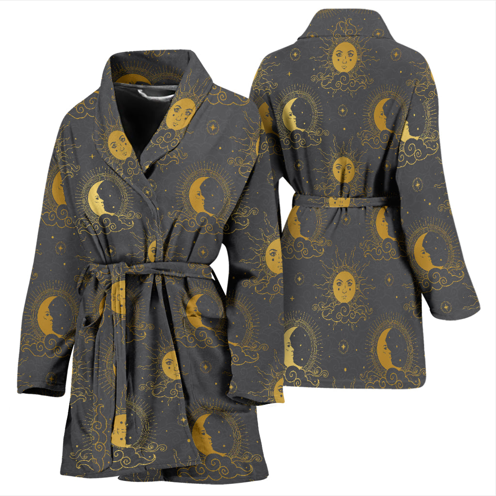 Sun Moon Print Design LKS305 Women Bathrobe