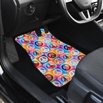 Peace Sign Patchwork Design Print Car Floor Mats Front Back