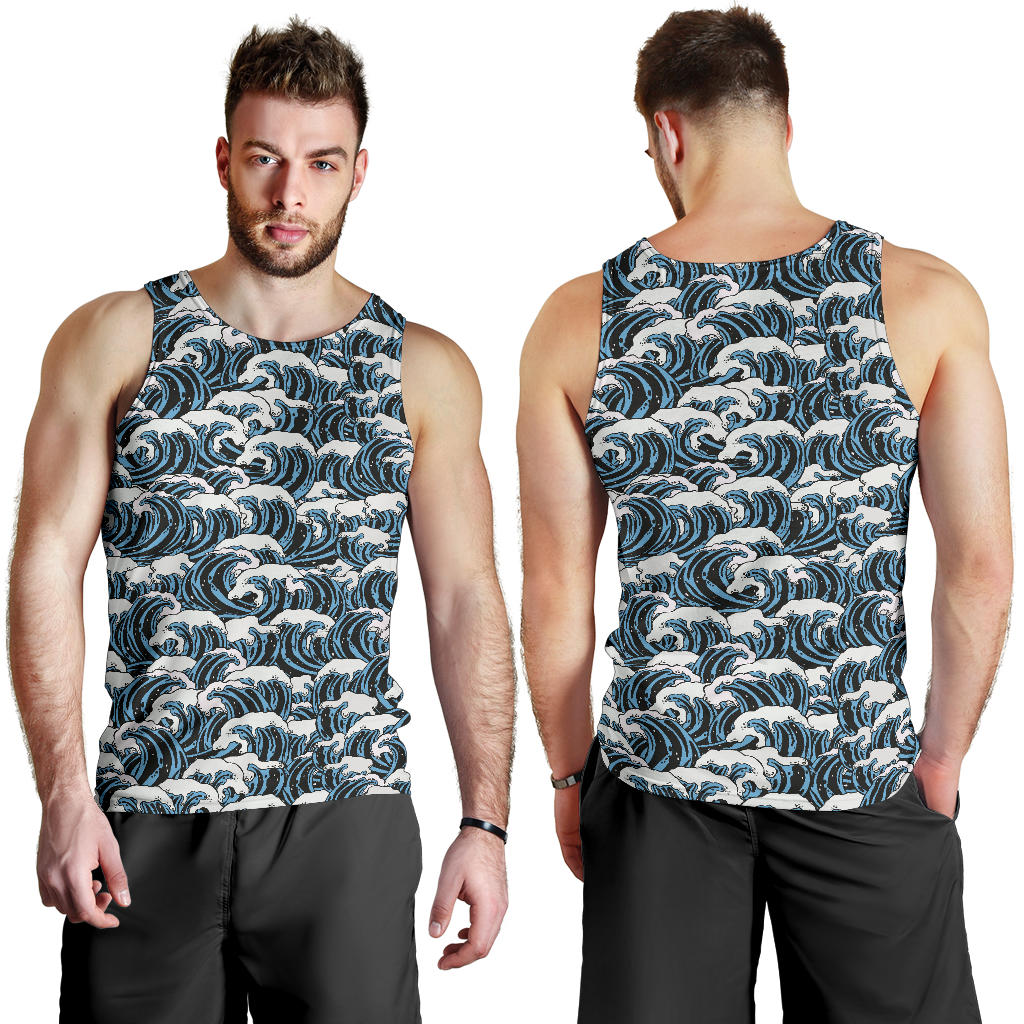 Surf Wave Pattern Print Men Tank Top