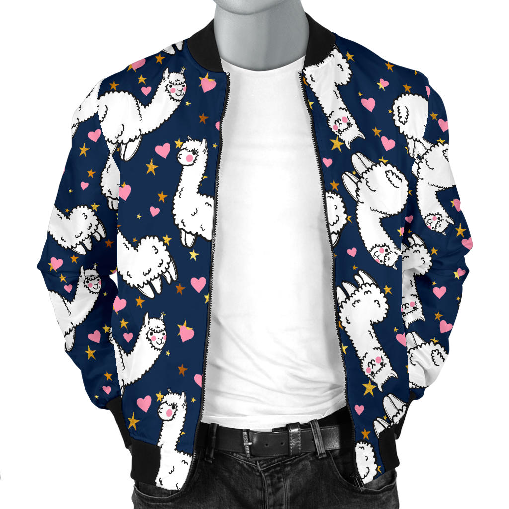 Alpaca Heart Star Design Themed Print Men Bomber Jacket