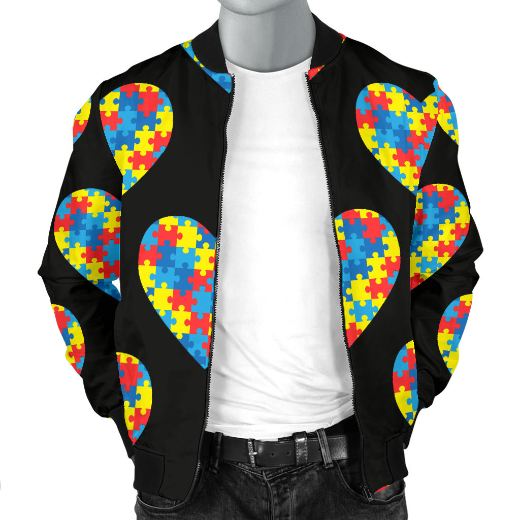 Autism Awareness Heart Design Print Men Bomber Jacket