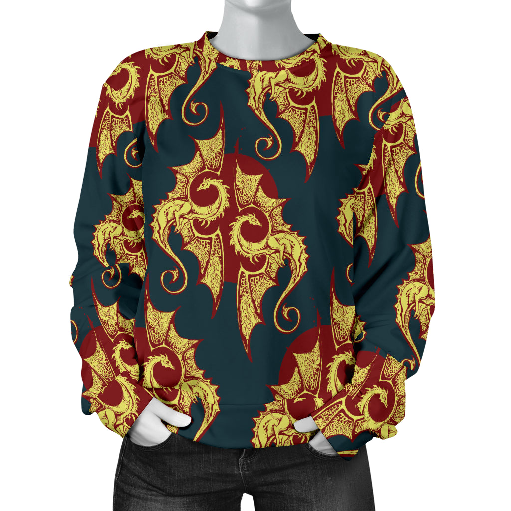 Dragons Gold Design Pattern Women Long Sleeve Sweatshirt