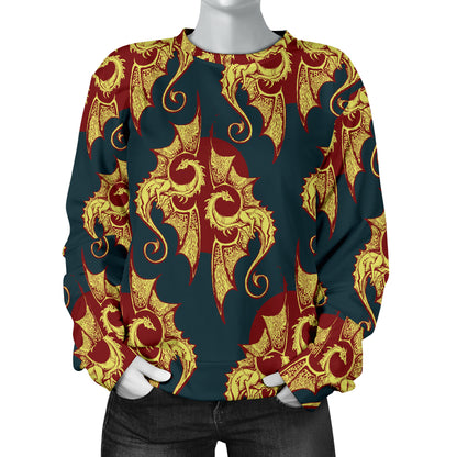 Dragons Gold Design Pattern Women Long Sleeve Sweatshirt