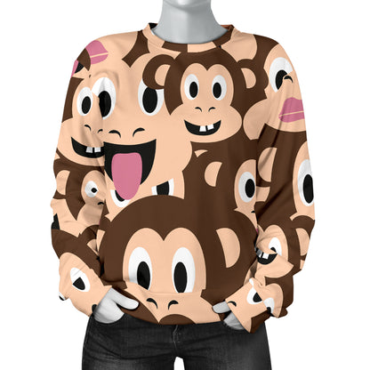 Emoji Monkey Print Pattern Women Long Sleeve Sweatshirt