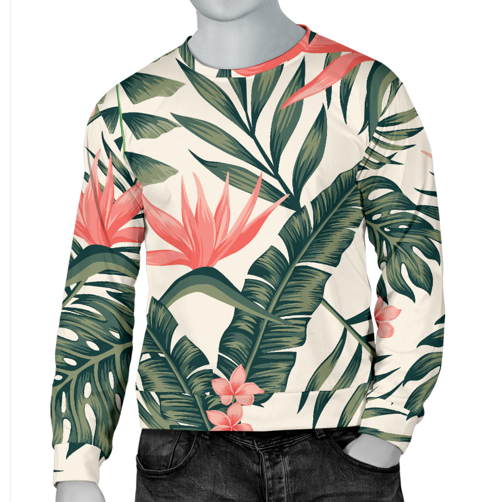 Tropical Flower Palm Leaves Men Long Sleeve Sweatshirt