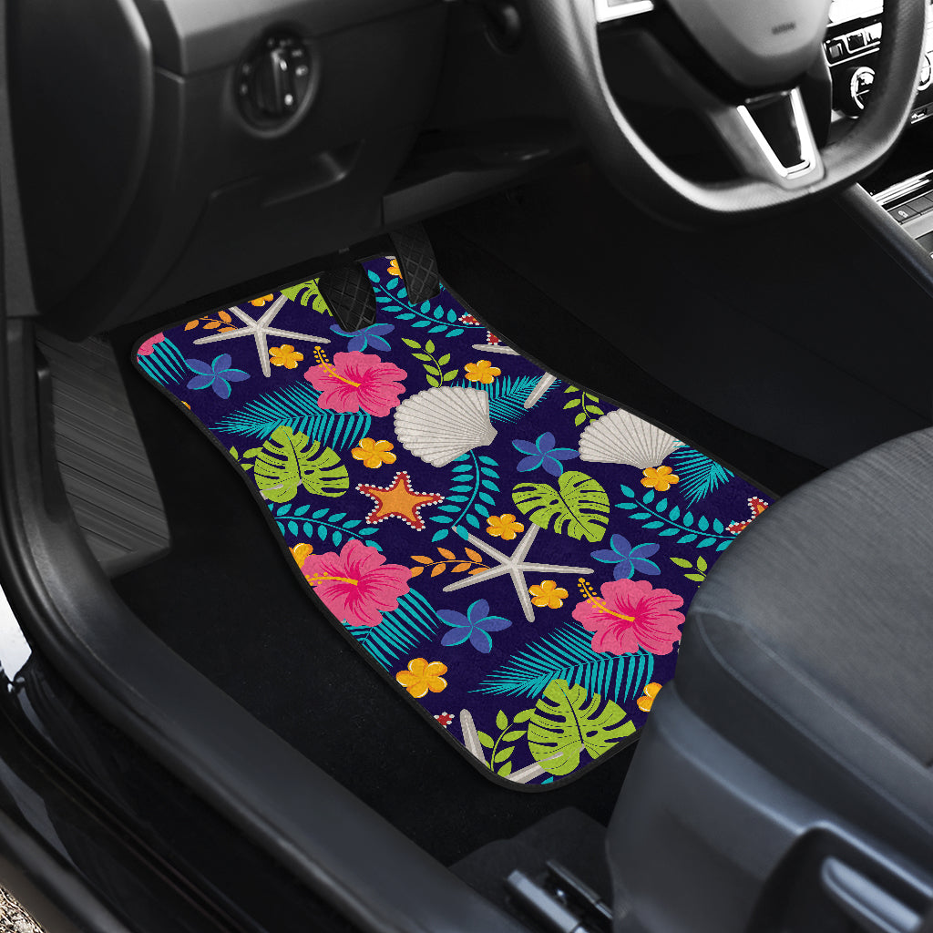 Beach Seashell Floral Theme Car Floor Mats Front Back