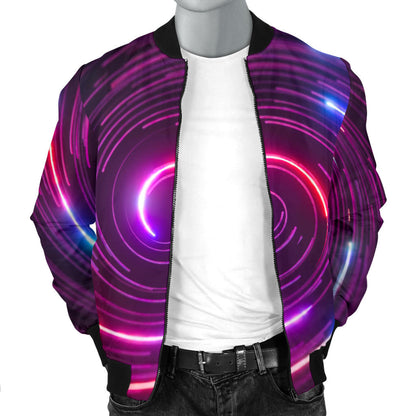 Vortex Twist Swirl Purple Neon Print Men Bomber Jacket