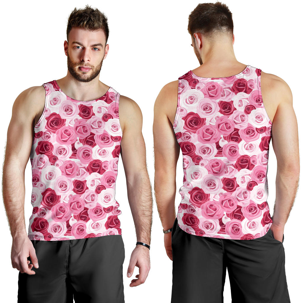 Pink Red Rose Pattern Print Men Tank Top