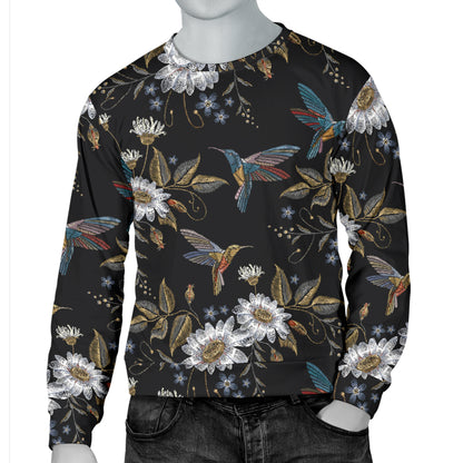 Hummingbird with Embroidery Themed Print Men Long Sleeve Sweatshirt