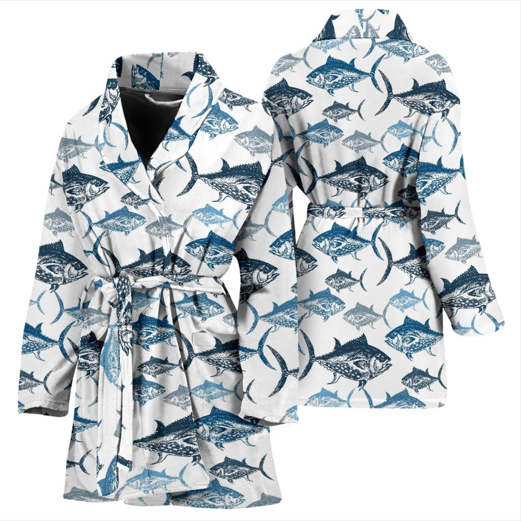 Tuna Fish Print Design LKS303 Women Bathrobe
