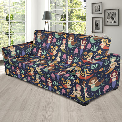 Mermaid Cartoon Pattern Print Design 03 Sofa Slipcover