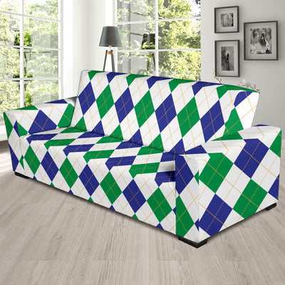 Argyle Green Blue Pattern Print Design 03 Sofa Slipcover