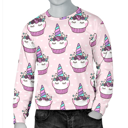 Cupcakes Unicorn Print Pattern Men Long Sleeve Sweatshirt