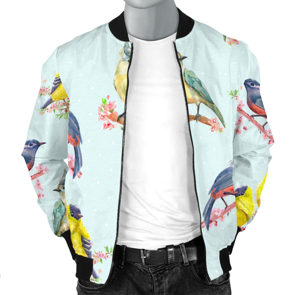 Bird Sweet Themed Print Pattern Men Bomber Jacket