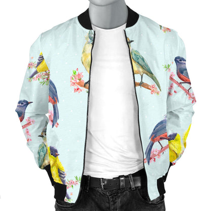 Bird Sweet Themed Print Pattern Men Bomber Jacket