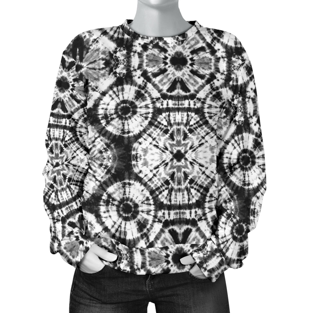 Tie Dye Black White Design Print Women Long Sleeve Sweatshirt