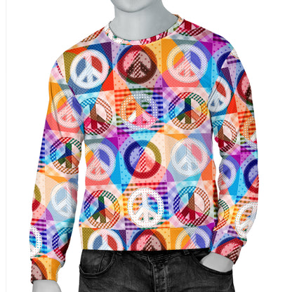 Peace Sign Patchwork Design Print Men Long Sleeve Sweatshirt