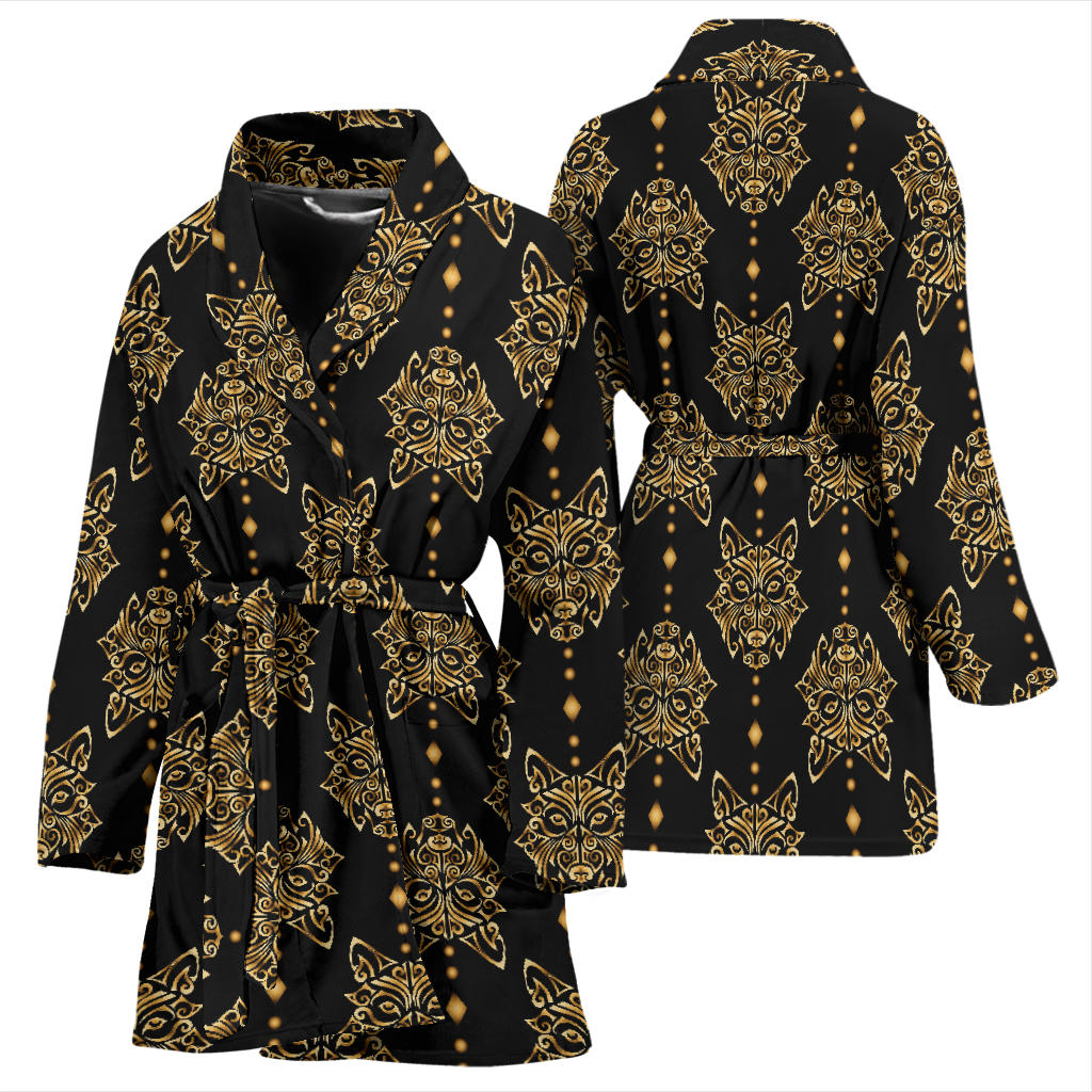 Aztec Wolf Pattern Print Design 04 Women Bathrobe
