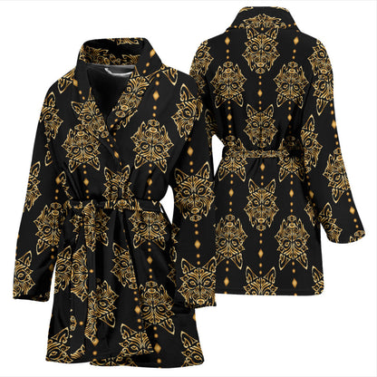 Aztec Wolf Pattern Print Design 04 Women Bathrobe