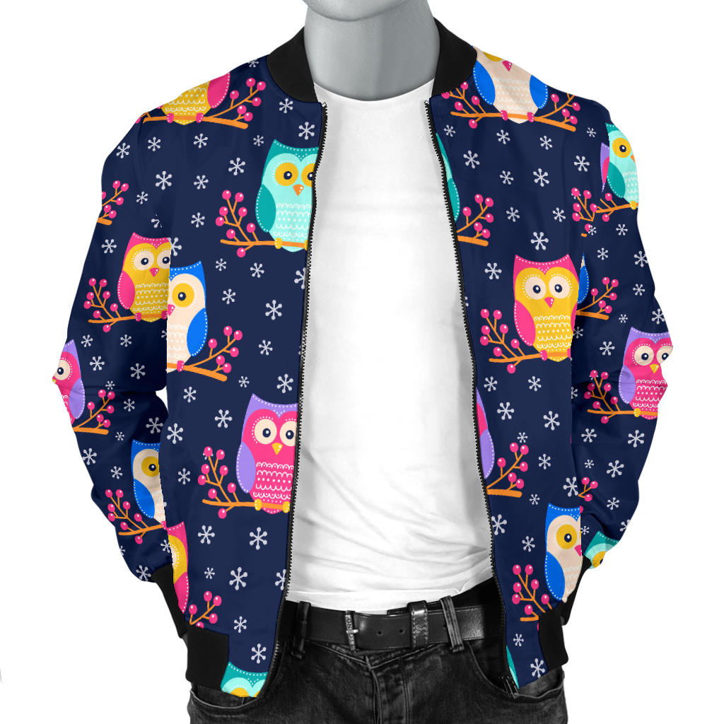 Owl Cute Themed Design Print Men Bomber Jacket