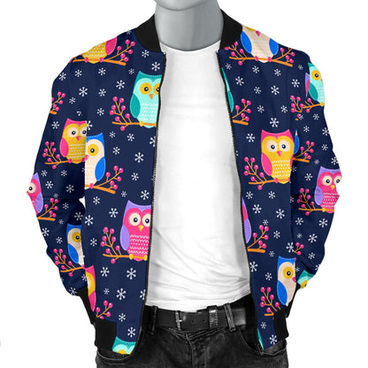Owl Cute Themed Design Print Men Bomber Jacket