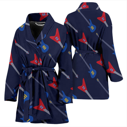 Electric Guitar Pattern Print Design 01 Women Bathrobe