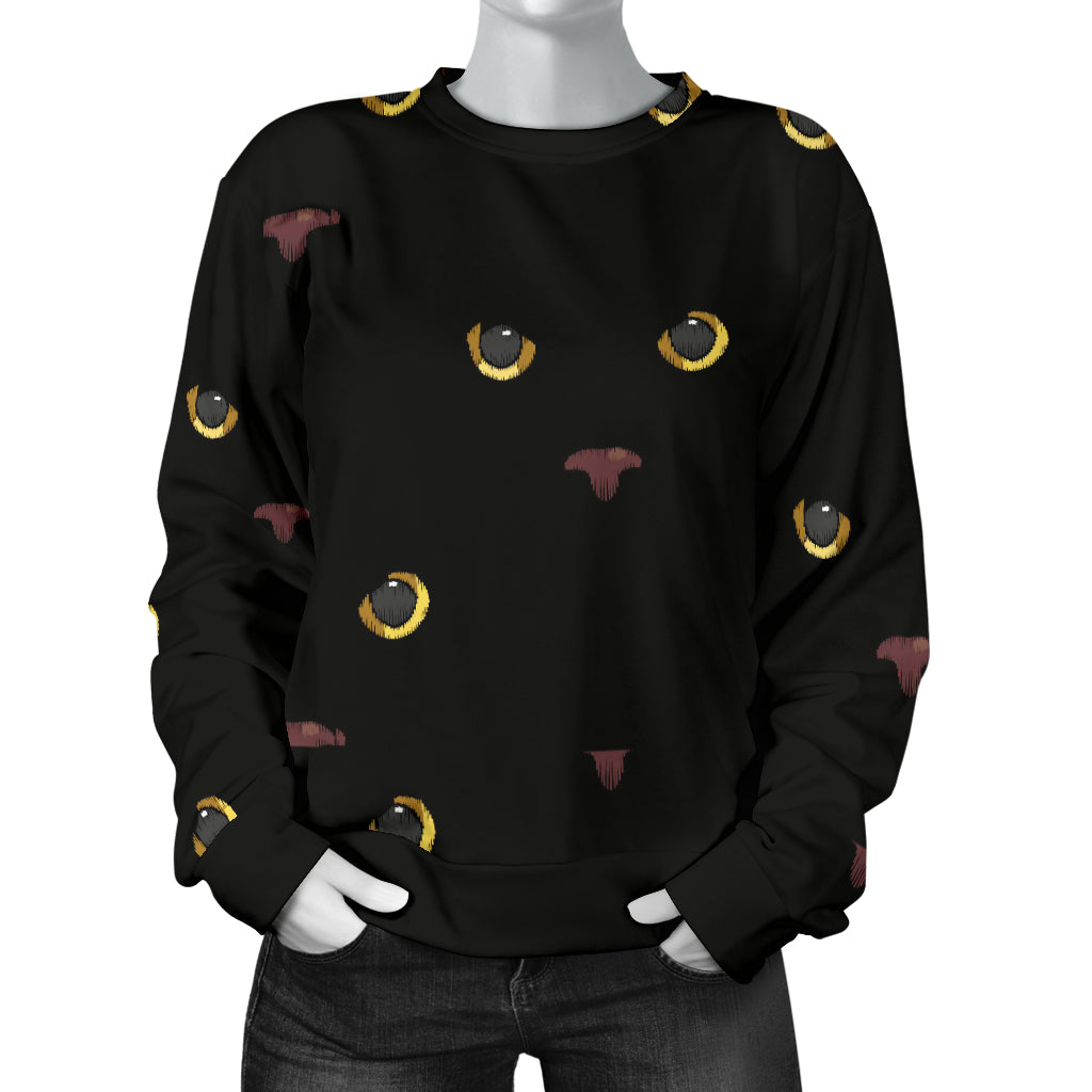Black Cat Face Print Pattern Women Long Sleeve Sweatshirt