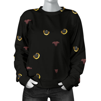 Black Cat Face Print Pattern Women Long Sleeve Sweatshirt