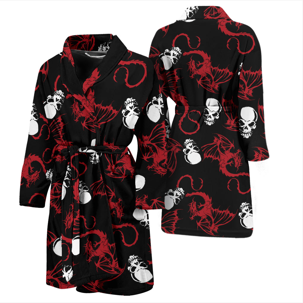 Skull With Red Dragon Print Design LKS304 Men Bathrobe
